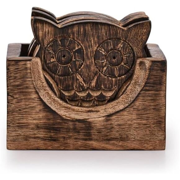 Wooden Crafted Coaster Set of 6 with Coasters Holder for Drink Bar Coaster - Picture 7 of 7